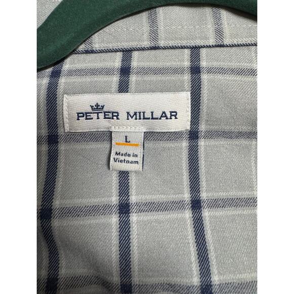 Peter Millar Mens Gray and Blue Plaid Button Up Shirt Size Large - Picture 3 of 6